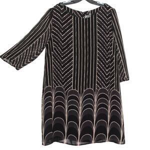 DressT Womens Dress Mini 3/4 Sleeve Art To Wear Artsy Lined Black Tan Plus 16 EY